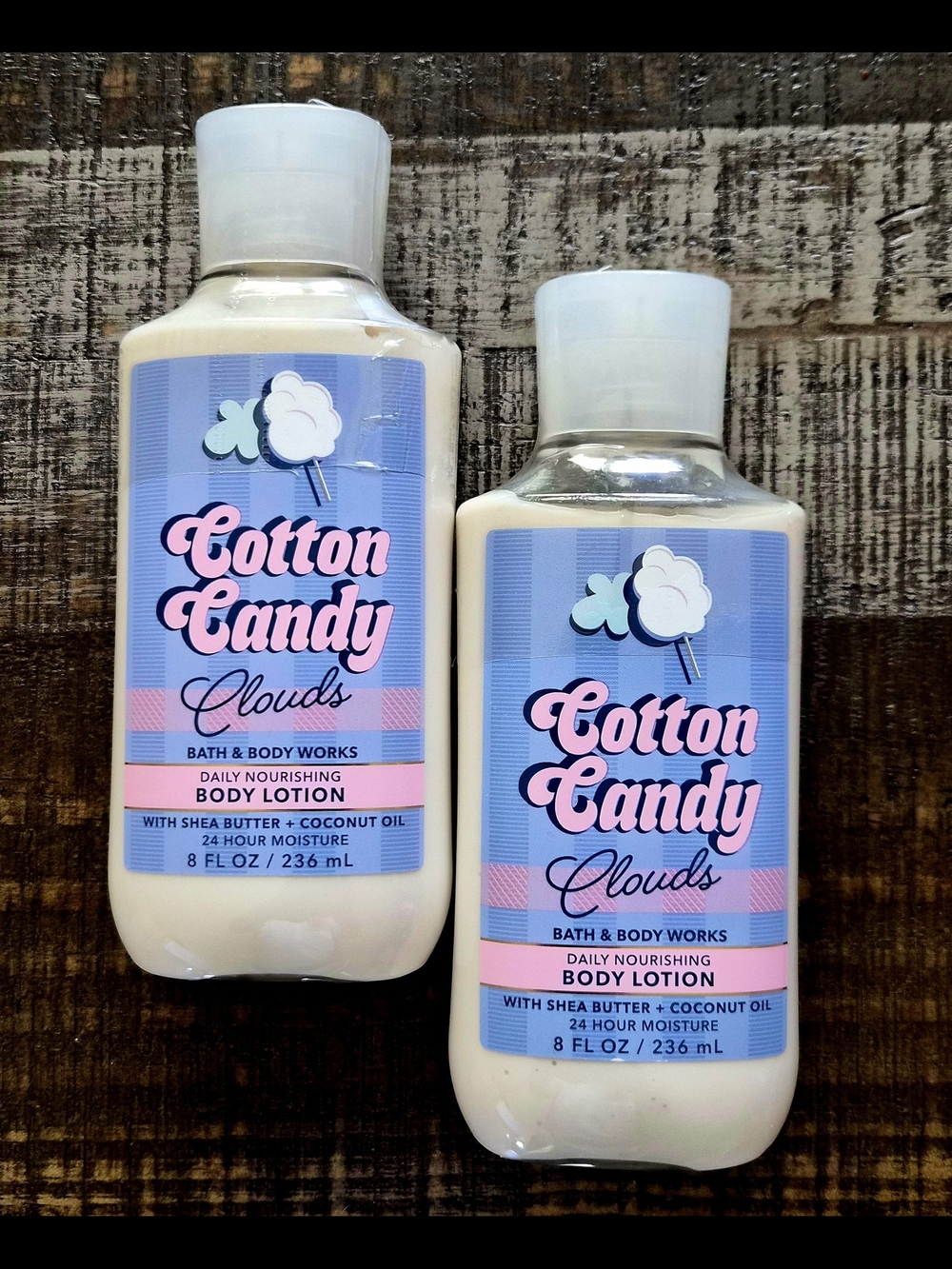 2 Bath & Body Works COTTON CANDY CLOUDS Shea Butter Coconut Oil Body Lotions NEW